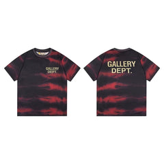 Gallery Dept. Stripe Tie-Dye Gold Logo Short Sleeve T-Shirt - Black/Red