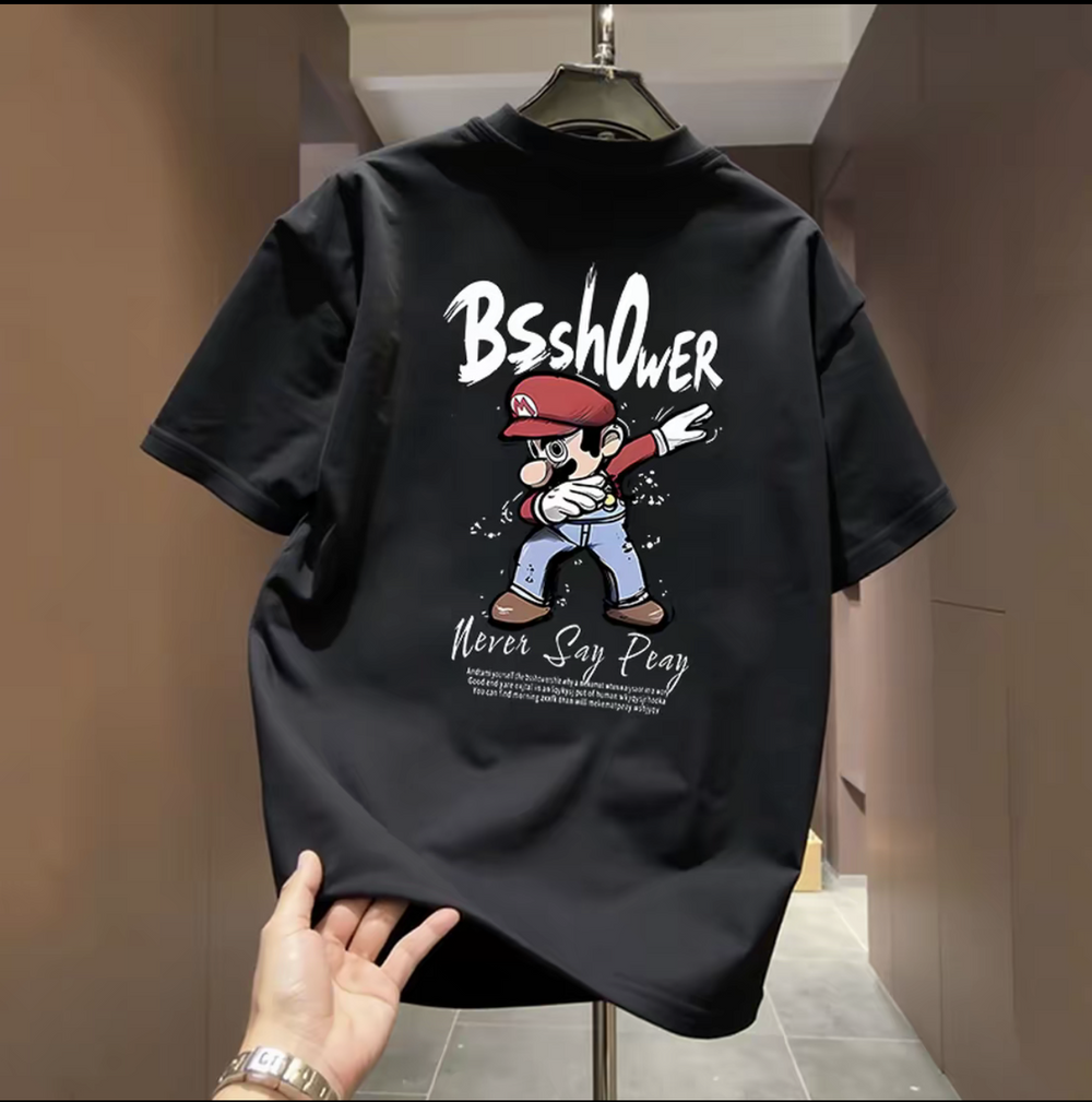 Trendy cartoon printed short sleeved T-shirt for men's summer new versatile pure cotton round neck top, youth American style base