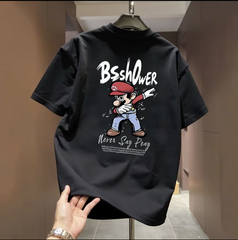 Trendy cartoon printed short sleeved T-shirt for men's summer new versatile pure cotton round neck top, youth American style base