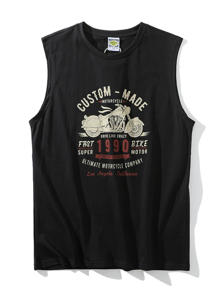 Non sensory technology printing! 100% cotton! Summer men's and women's foreign trade heavy industry wash water wide shoulder sleeveless T casual vest