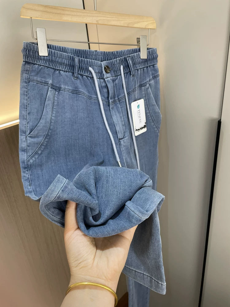 Feels really good! Great! Tencel fabric! Spring and summer men's foreign trade solid color breathable fashionable casual jeans