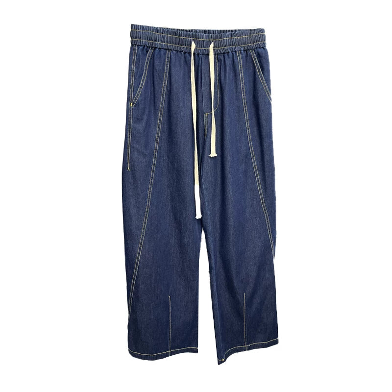 Comfortable and stylish! Spring and summer men's retro casual trade elastic waist loose wide leg fashionable curved knife jeans