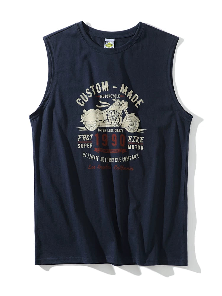 Non sensory technology printing! 100% cotton! Summer men's and women's foreign trade heavy industry wash water wide shoulder sleeveless T casual vest