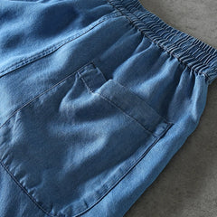 Good daily orders! Cool and comfortable! Foreign trade men's spring and summer breathable loose leg binding elastic waistband Tencel jeans