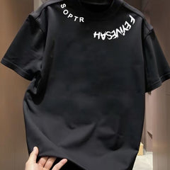 Large brand foreign trade counter tail goods leak detection~short sleeved t-shirt men's summer China-Chic brand heavy weight cotton round neck letter shirt