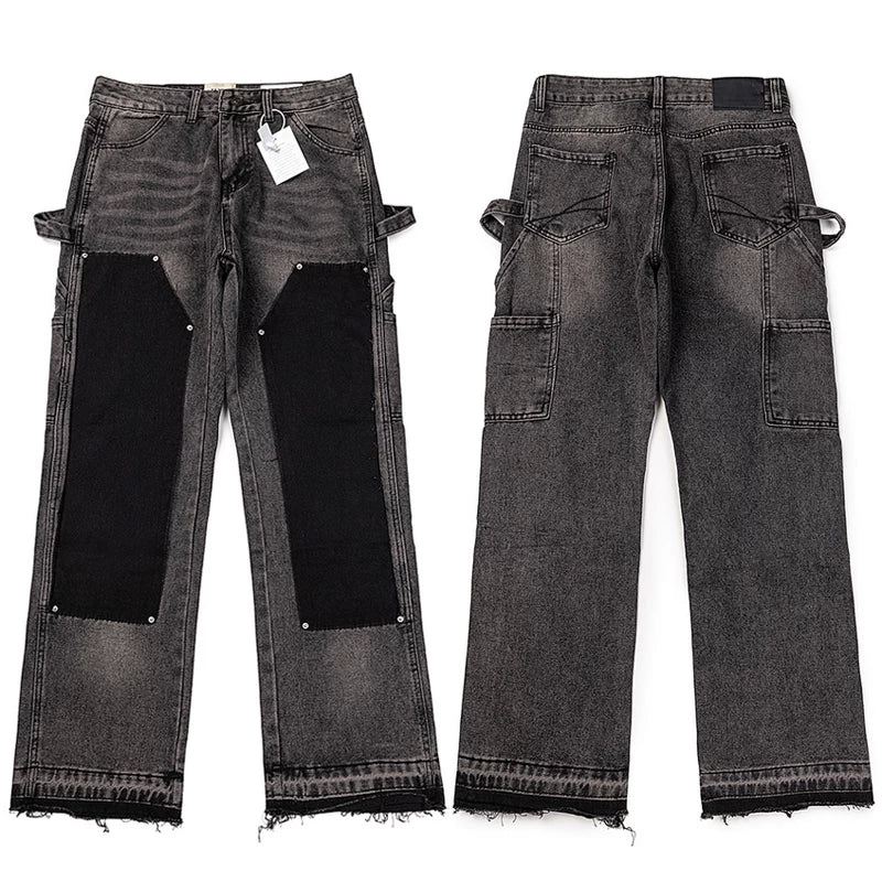 Gallery Dept. Cross Patch Distressed Light Wash Denim Jeans