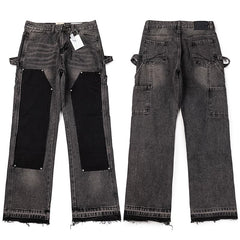 Gallery Dept. Cross Patch Distressed Light Wash Denim Jeans