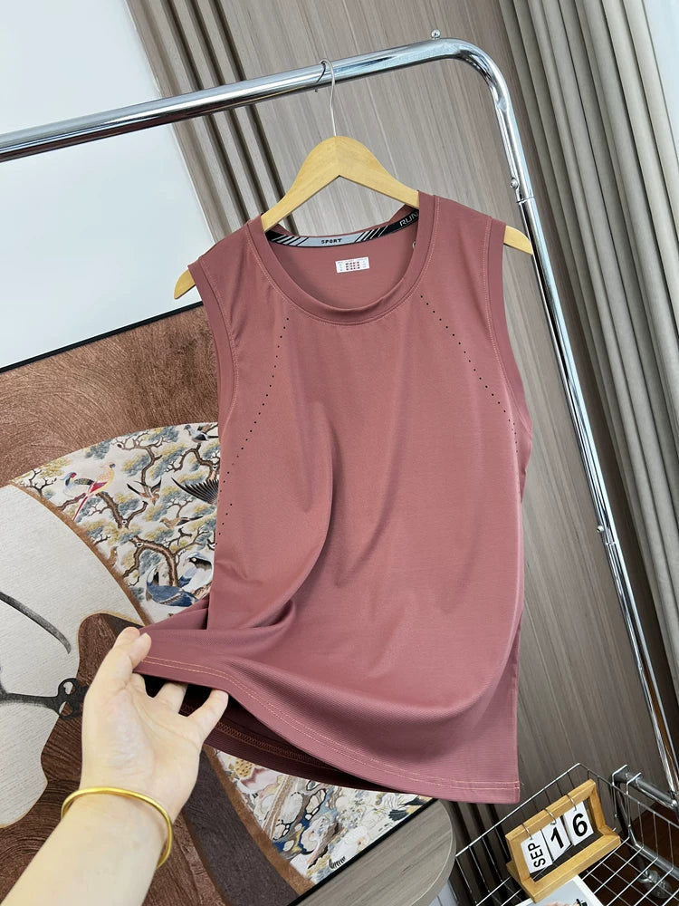 Laser perforation! Ice and moisture absorption! Summer men's foreign trade running loose quick drying breathable vest sleeveless T-shirt