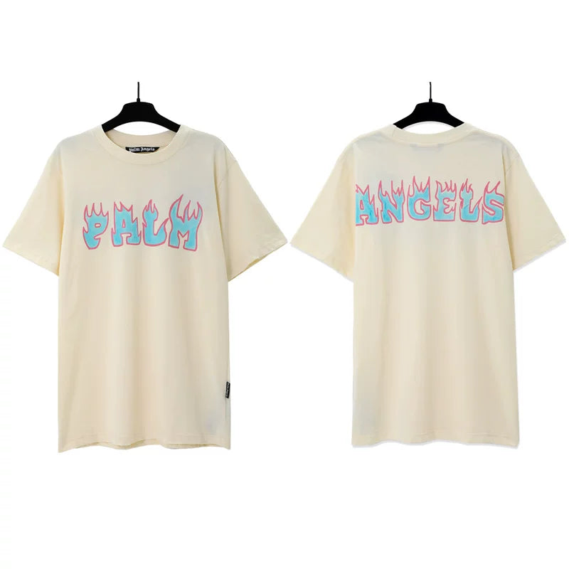 Palm Angels Flame Lettering Graphic T-Shirt - Beige