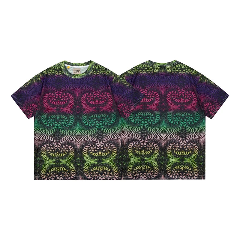 Gallery Dept. Geometric Spiral Gradient Short Sleeve T-Shirt - Green/Purple