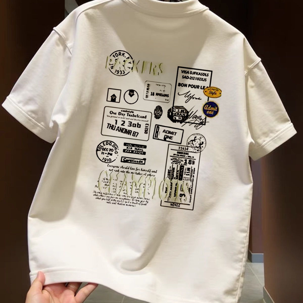 Top brand foreign trade label cutting outlet counters withdraw~Summer heavyweight pure cotton T-shirt short sleeved men's and women's loose round neck