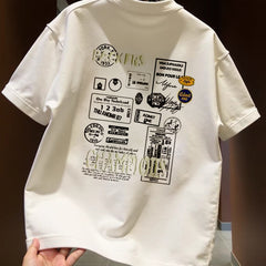 Top brand foreign trade label cutting outlet counters withdraw~Summer heavyweight pure cotton T-shirt short sleeved men's and women's loose round neck