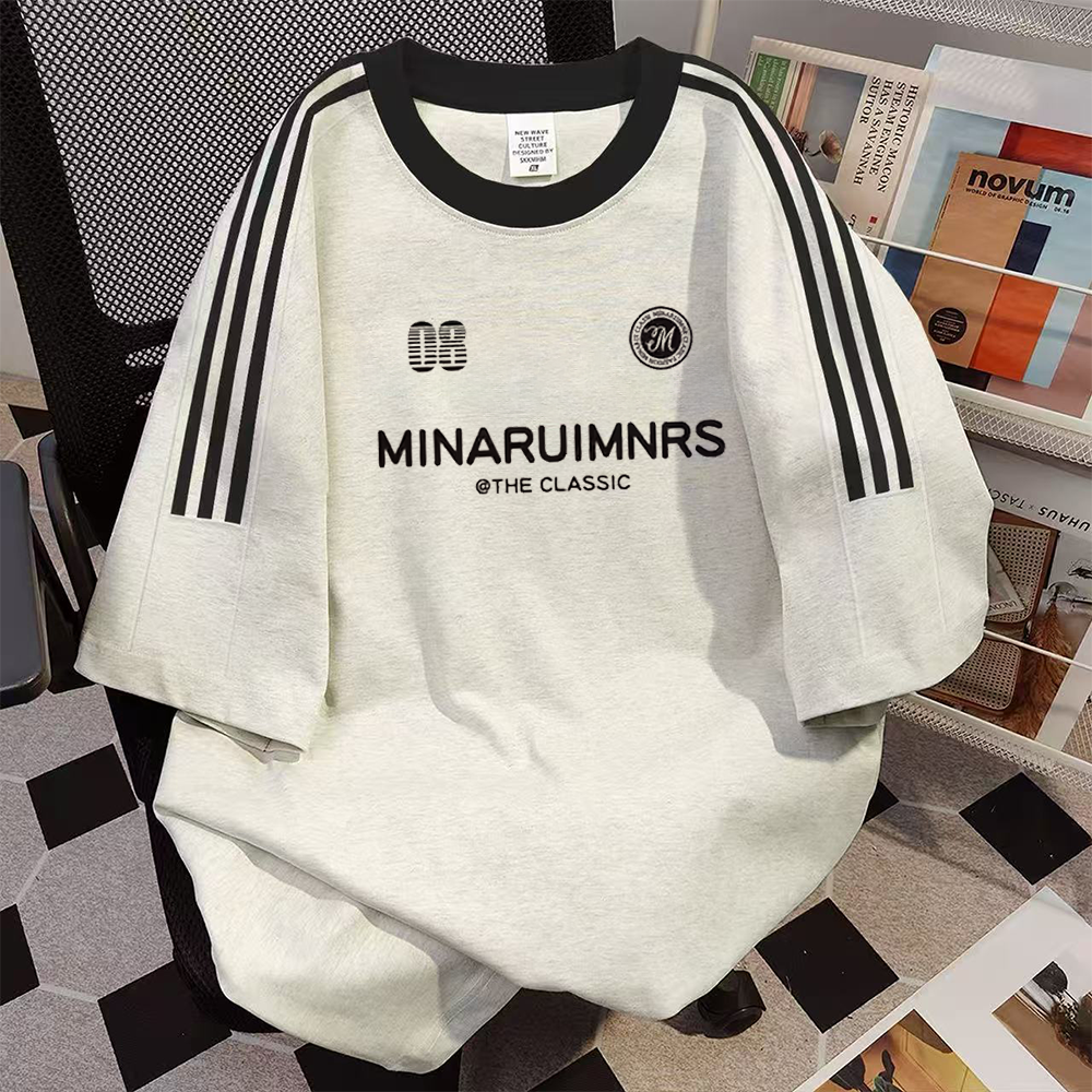 Overseas order backlog~Withdrawn foreign trade by cutting labels. Spring and summer European and American trendy brands with three bars, heavy weight, pure cotton short sleeved T-shirt