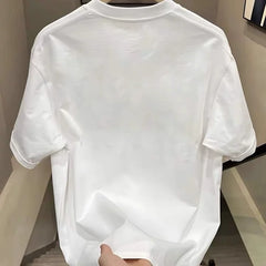 Unisex trendy T-shirt summer versatile short sleeved letter printed top youth style loose cut label T-shirt