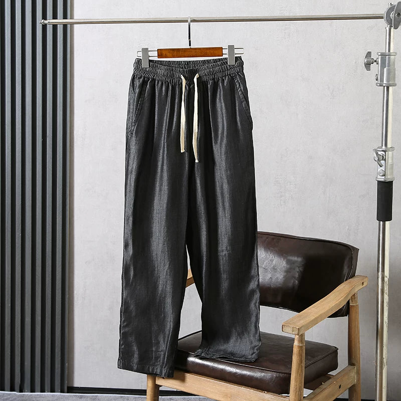 Good daily orders! Cool and comfortable! Foreign trade men's spring and summer breathable loose leg binding elastic waistband Tencel jeans