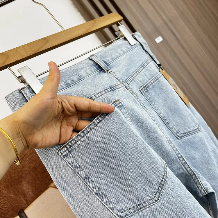 High end line! Retro color fading sensation! Spring and summer men's foreign trade simple casual straight leg versatile elastic jeans trend