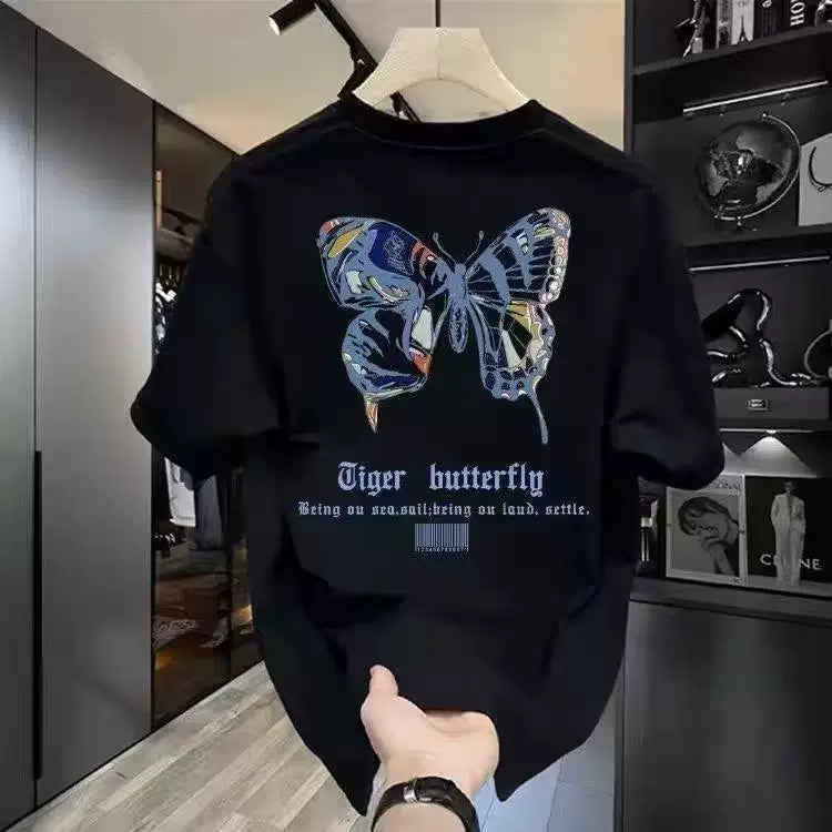 Foreign trade label cutting~Counter clearance, tail goods, leak detection, trendy brand, pure cotton short sleeved T-shirt for men and women, design sense, niche and loose