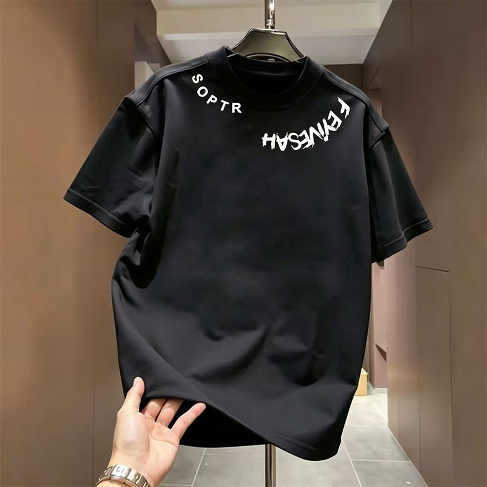 Large brand foreign trade counter tail goods leak detection~short sleeved t-shirt men's summer China-Chic brand heavy weight cotton round neck letter shirt