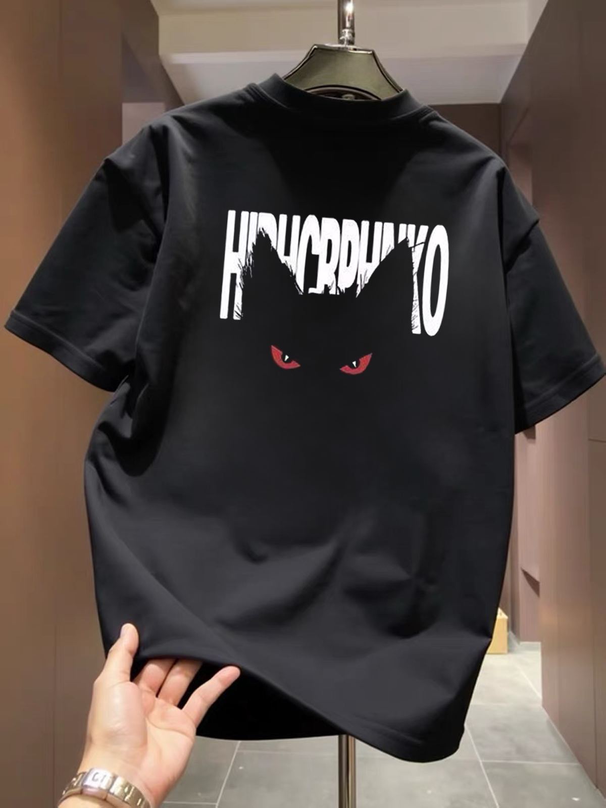 Brand Foreign Trade~Scissor Label Outlets Counter American Trendy Brand Round Neck Printed Versatile Heavy Cotton T-shirt Short Sleeve