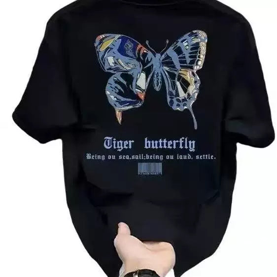 Foreign trade label cutting~Counter clearance, tail goods, leak detection, trendy brand, pure cotton short sleeved T-shirt for men and women, design sense, niche and loose