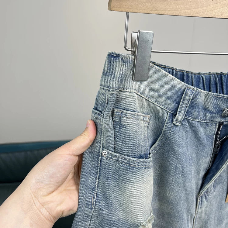Wall crack recommendation! Three dimensional and stylish! Foreign trade men's spring and summer thin breathable and comfortable straight leg denim casual pants trend