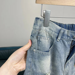 Wall crack recommendation! Three dimensional and stylish! Foreign trade men's spring and summer thin breathable and comfortable straight leg denim casual pants trend