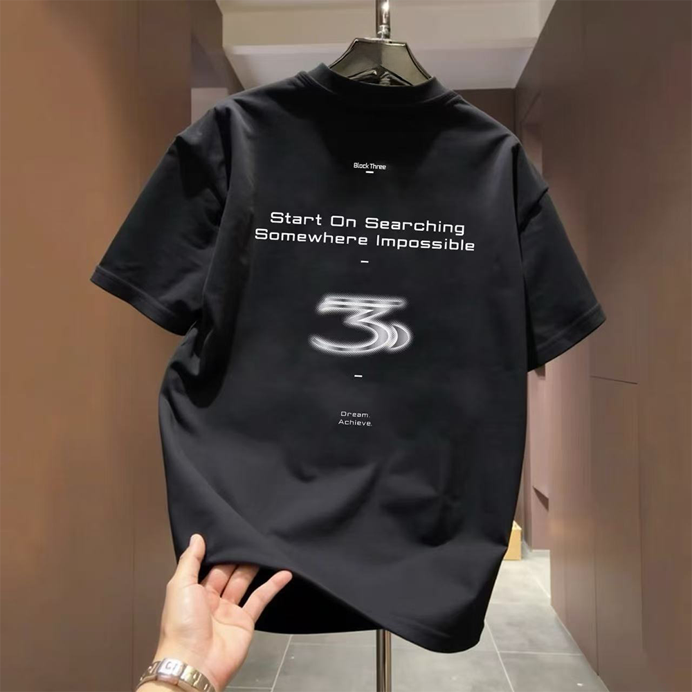 Top Brand Foreign Trade Counter Tail Picking up~High Quality Light Luxury Trendy Brand Letter Loose and Versatile Round Neck Top Short Sleeve