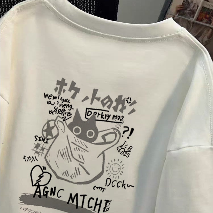Foreign trade tail goods~Export withdrawn summer heavyweight pure cotton short sleeved men and women's couple style Japanese cartoon loose and versatile