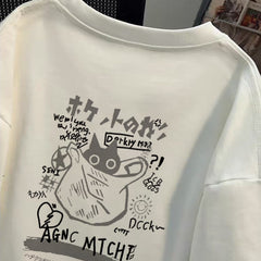 Foreign trade tail goods~Export withdrawn summer heavyweight pure cotton short sleeved men and women's couple style Japanese cartoon loose and versatile
