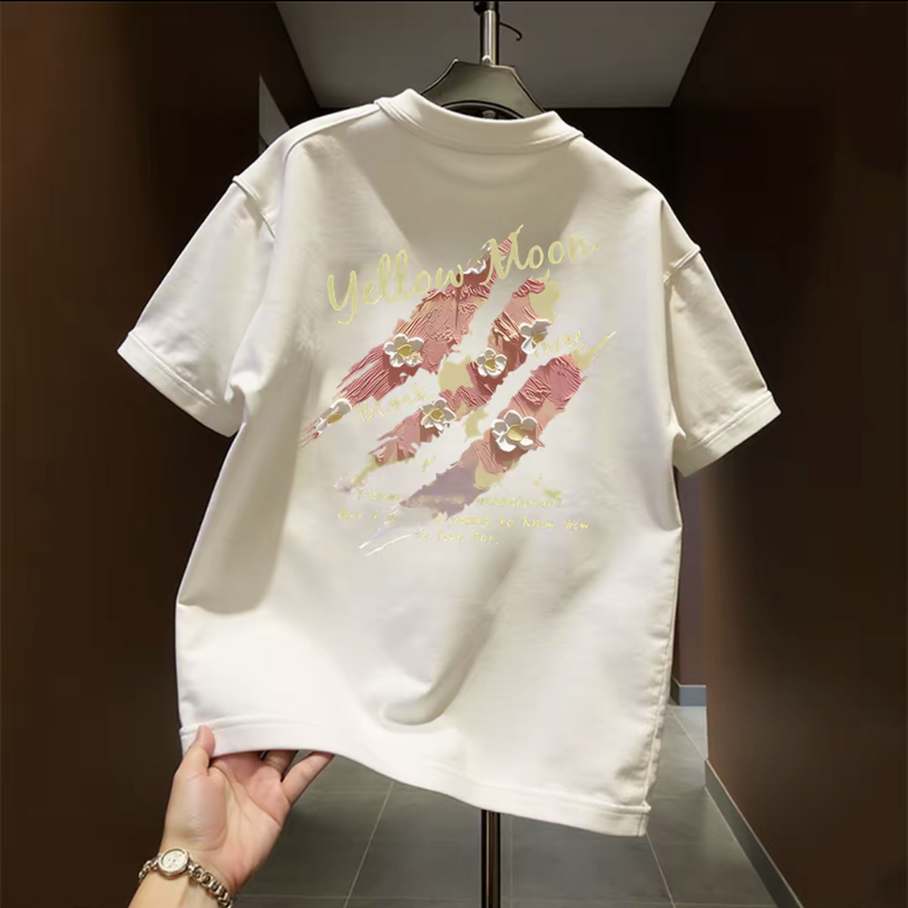 Top brand foreign trade counters are picking up leftovers~High quality light luxury retro trend round neck pure cotton short sleeved T-shirt printing trend