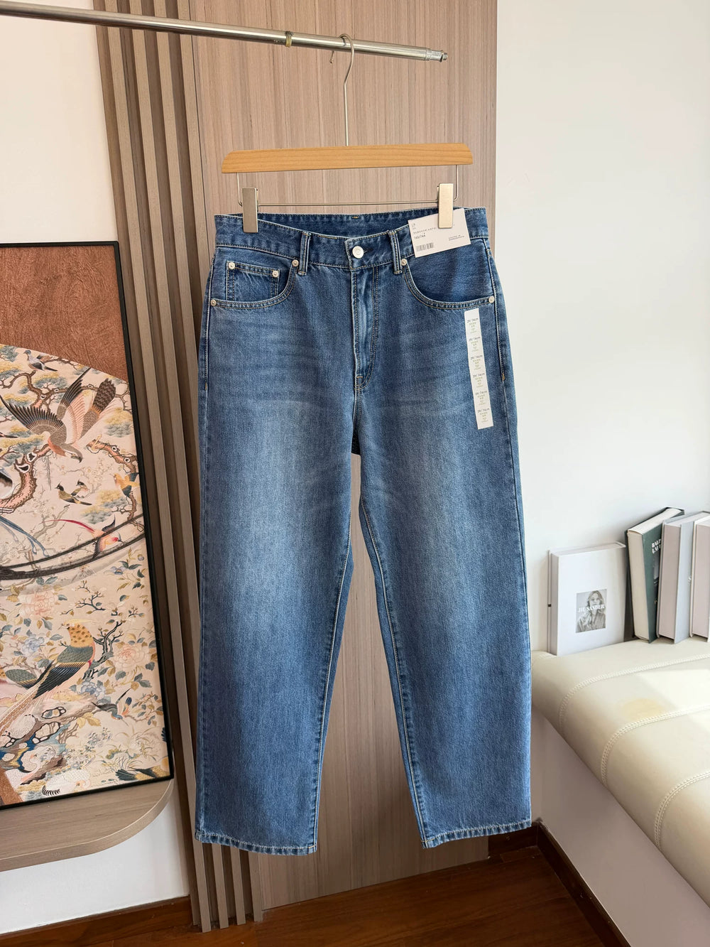 Flat replacement! Vintage washed and polished white! Spring men's foreign trade casual tapered loose straight leg fashionable jeans