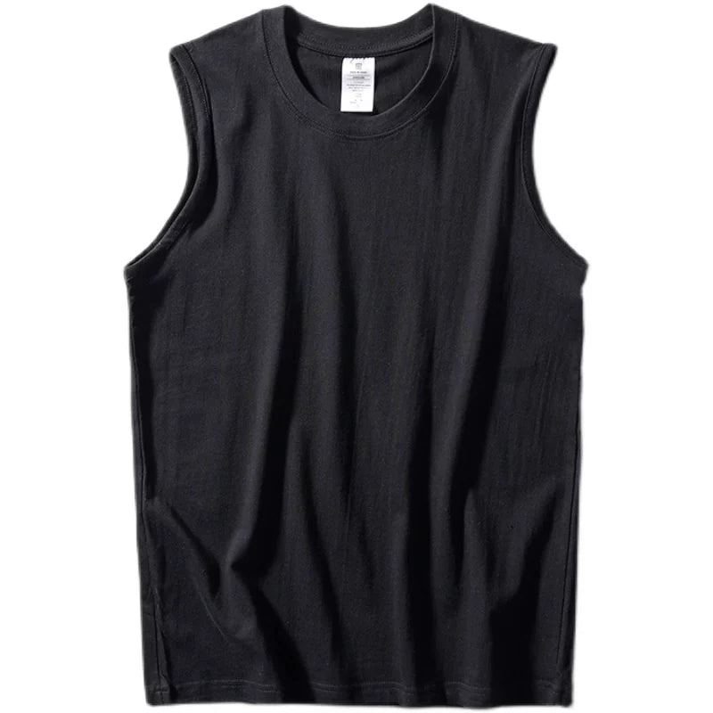 Minimalist style! Soft and comfortable! Foreign trade men's summer high weight casual round neck pure cotton base camisole