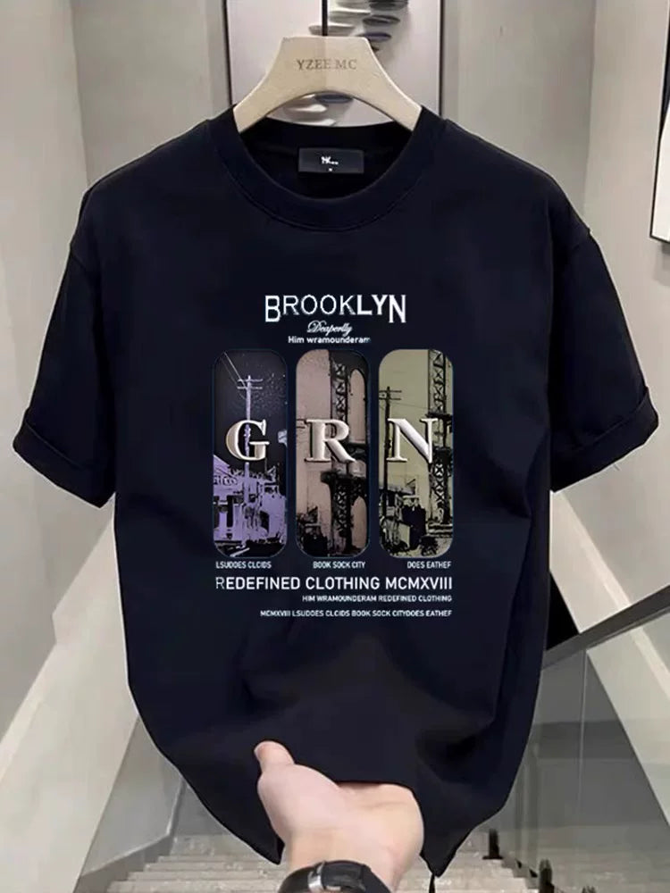 Unisex trendy T-shirt summer versatile short sleeved letter printed top youth style loose cut label T-shirt