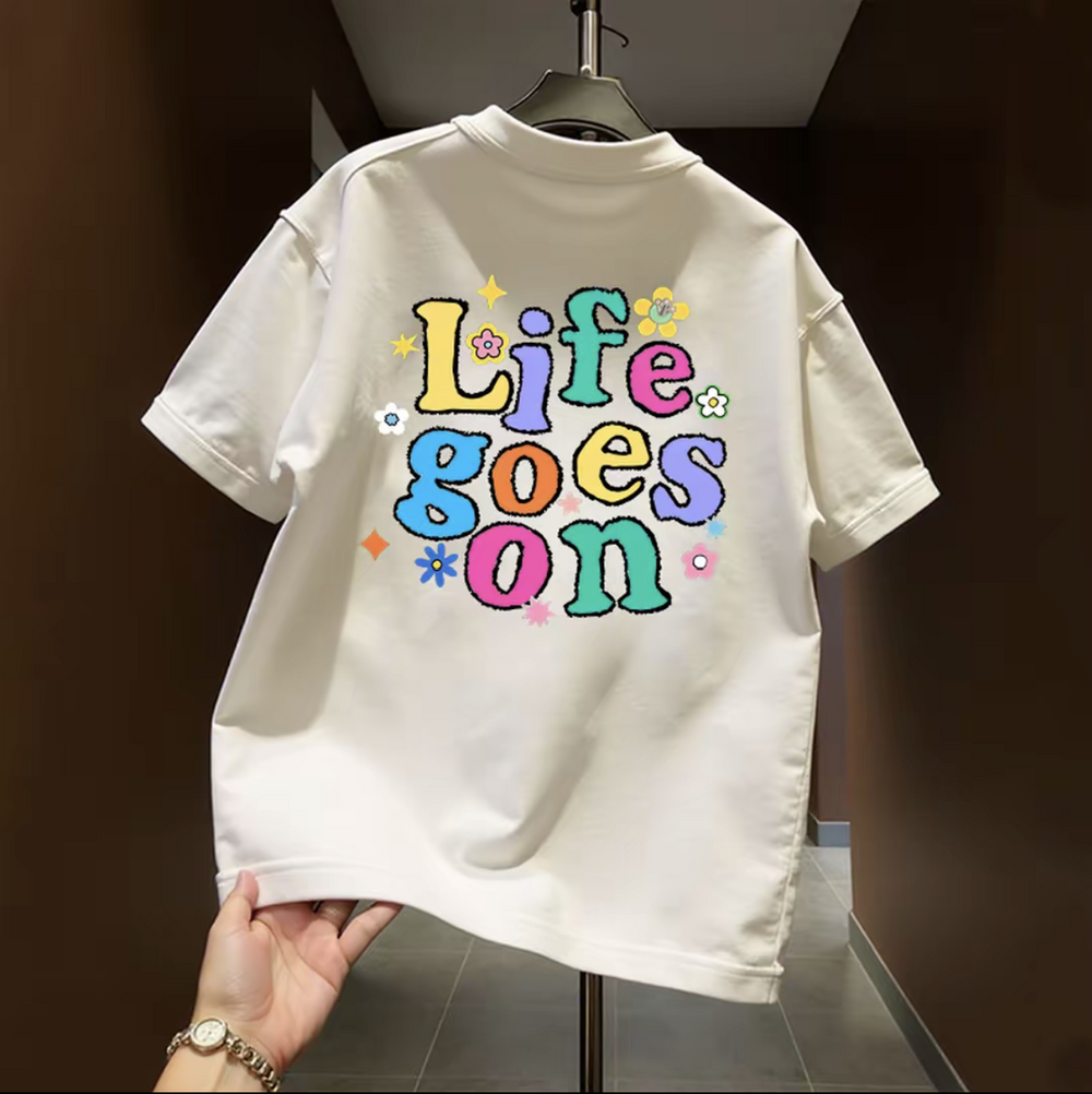 High quality light luxury rainbow letter trendy brand round neck pure cotton short sleeved versatile