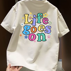 High quality light luxury rainbow letter trendy brand round neck pure cotton short sleeved versatile