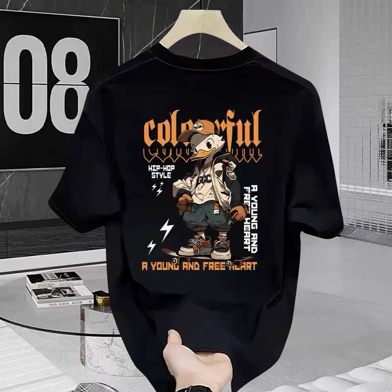 Brand foreign trade label cutting, tail order clearance, leak detection, American fashion brand retro printed pure cotton T-shirt, men's and women's design sense