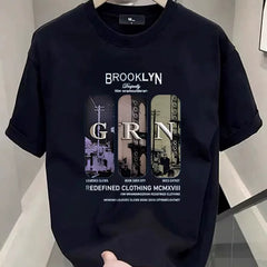 Unisex trendy T-shirt summer versatile short sleeved letter printed top youth style loose cut label T-shirt