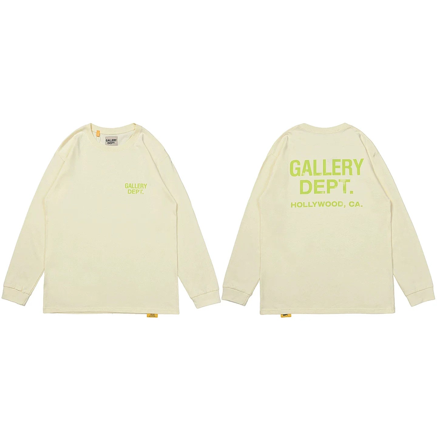 Gallery Dept. Hollywood Logo Long Sleeve T-Shirt - Cream/Neon Yellow