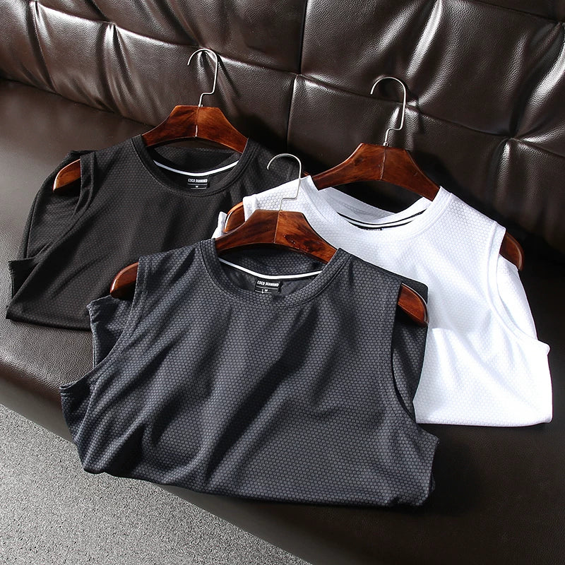 Retained funds! Cool feeling technology! Foreign trade men's summer 3D honeycomb ice silk quick drying breathable sports and leisure vest