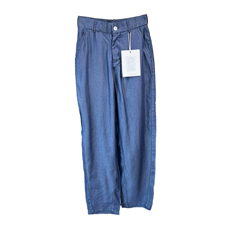 Heavy 100 day silk! Anti wrinkle sagging! Summer men's lightweight, breathable, loose straight leg jeans trend for foreign trade