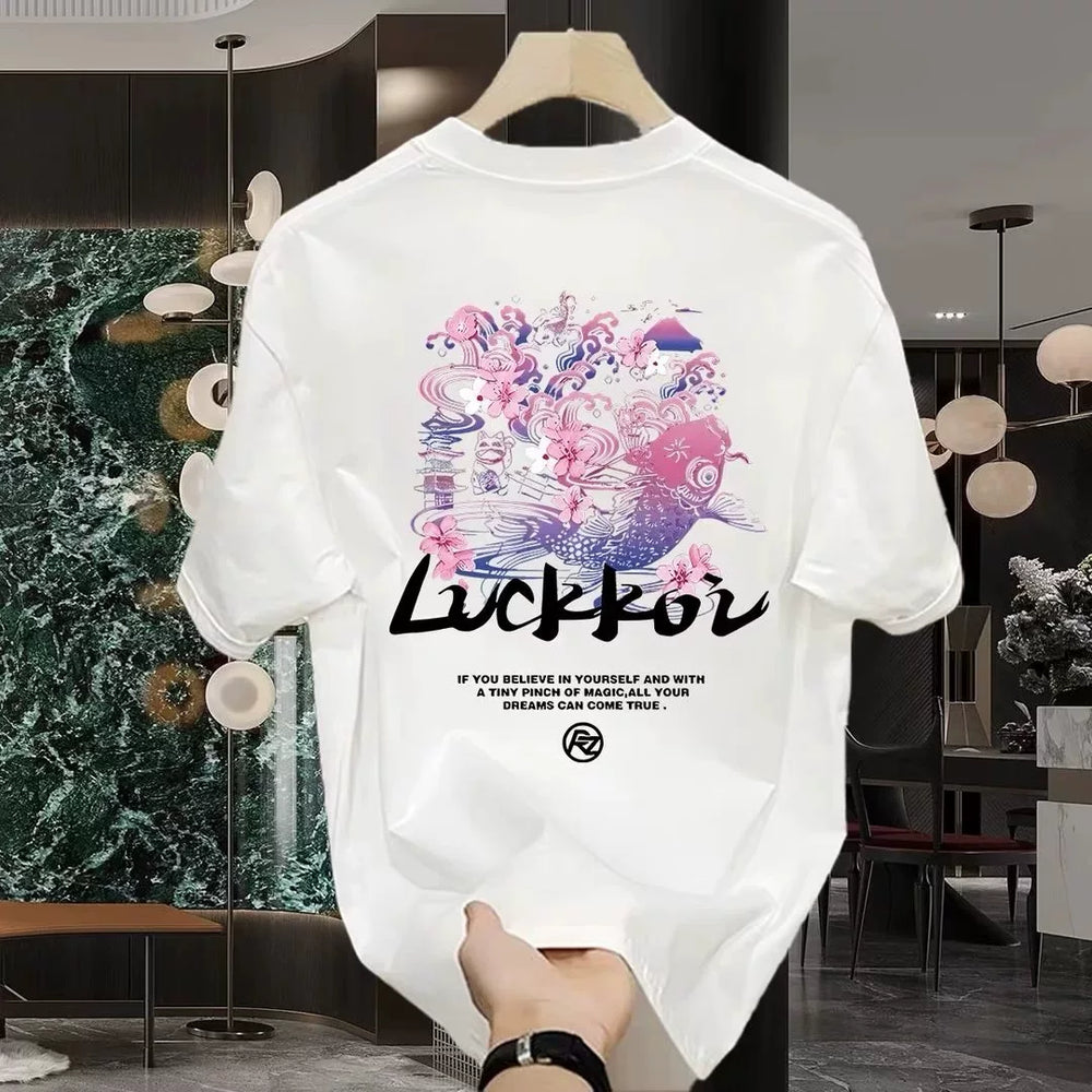 Overseas order backlog~Withdrawal of foreign trade trendy brand pure cotton short sleeved T-shirt with cut label for couples in summer loose fit plus size