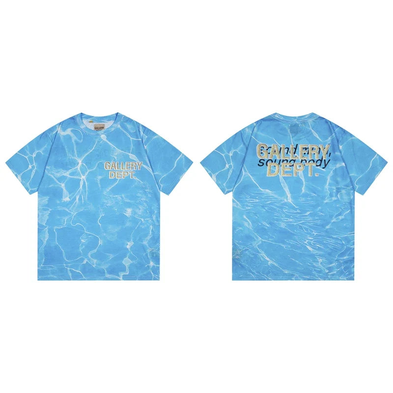 Gallery Dept. Water-Effect Tie-Dye Sound Mind Short Sleeve T-Shirt - Blue