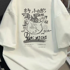 Foreign trade tail goods~Export withdrawn summer heavyweight pure cotton short sleeved men and women's couple style Japanese cartoon loose and versatile