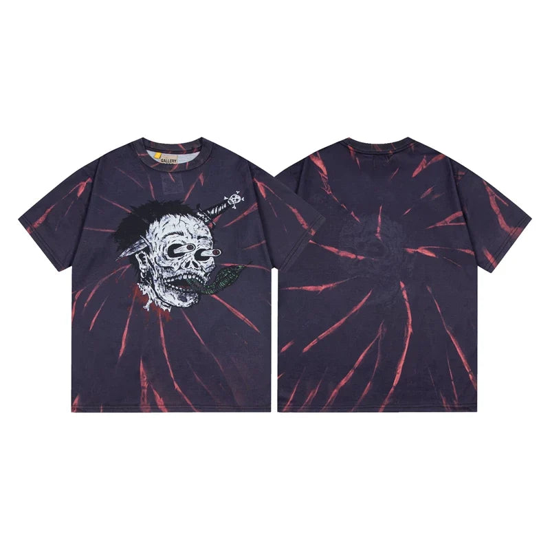 Gallery Dept. Tie-Dye Skull Graphic Short Sleeve T-Shirt - Dark/Red