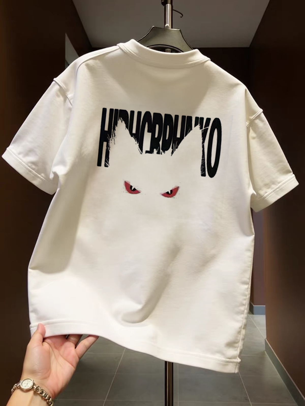 Brand Foreign Trade~Scissor Label Outlets Counter American Trendy Brand Round Neck Printed Versatile Heavy Cotton T-shirt Short Sleeve
