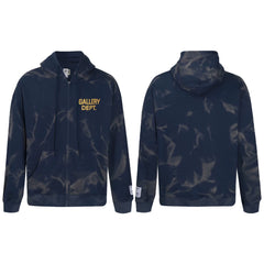 Gallery Dept. "Water Ripple" Zip Hoodie – Navy Blue Tie-Dye, Gold Logo