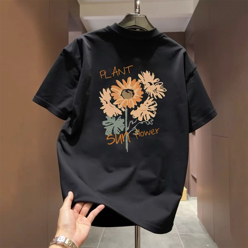 Top brand foreign trade counters are picking up leftovers~Heavy duty pure cotton short sleeved T-shirt with daisy print, versatile, loose and trendy for summer