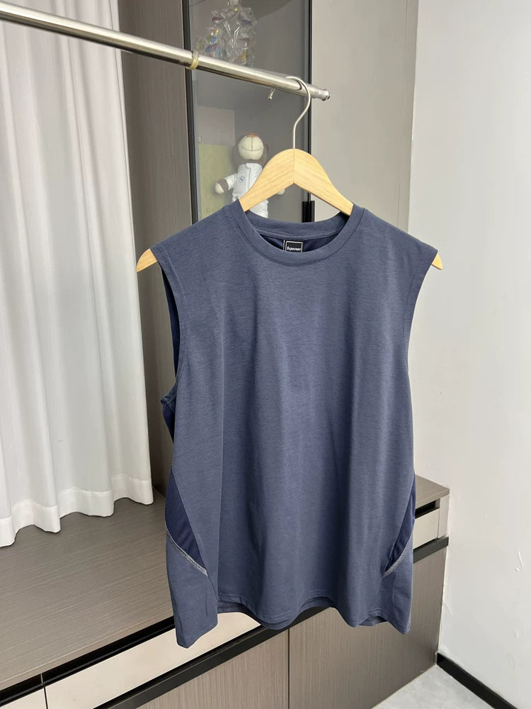 Mountain functional wind! Refreshing and breathable! Foreign trade men's summer outdoor running sports casual round neck vest trend
