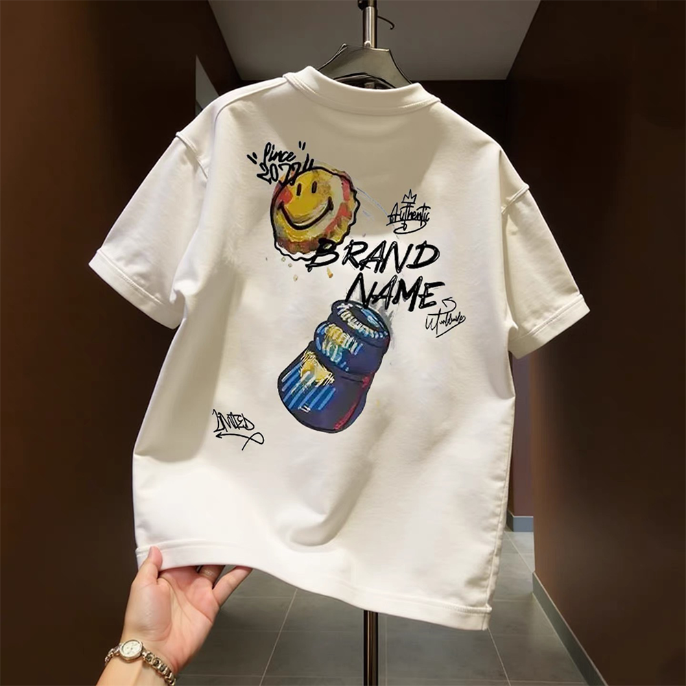 Top brand foreign trade counter tail goods leakage~Summer leisure creative design loose men's and women's pure cotton short sleeved T-shirt