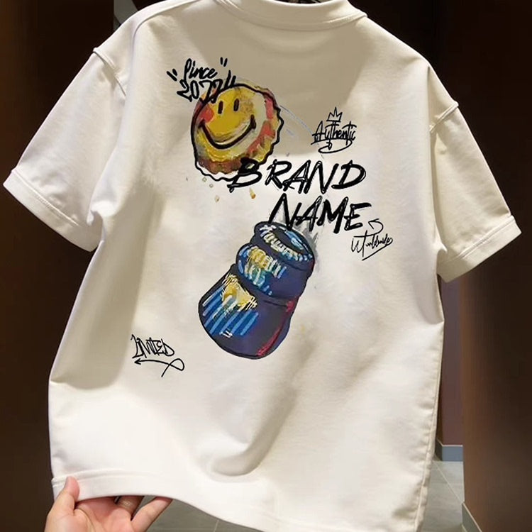 Top brand foreign trade counter tail goods leakage~Summer leisure creative design loose men's and women's pure cotton short sleeved T-shirt